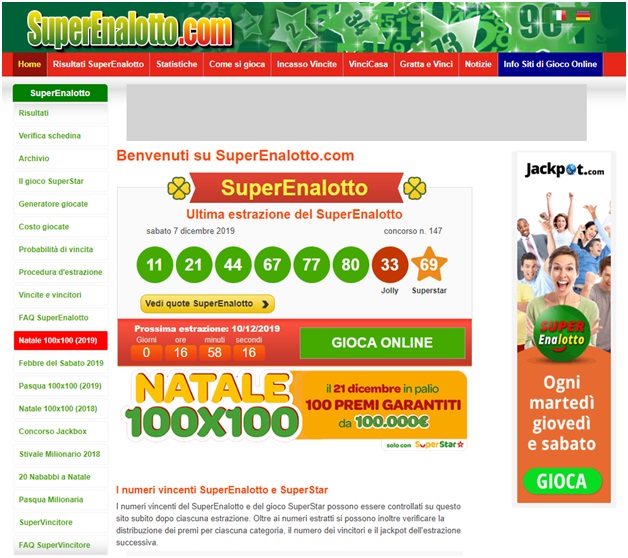 Jackpot Superenalotto italia lotteria