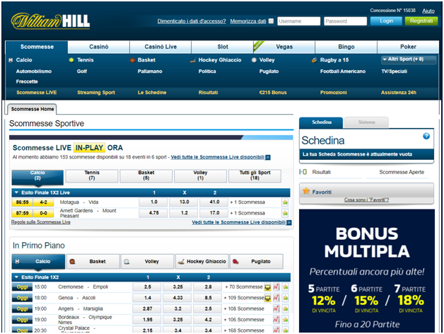 William Hill Casino Italia scommesse sportive