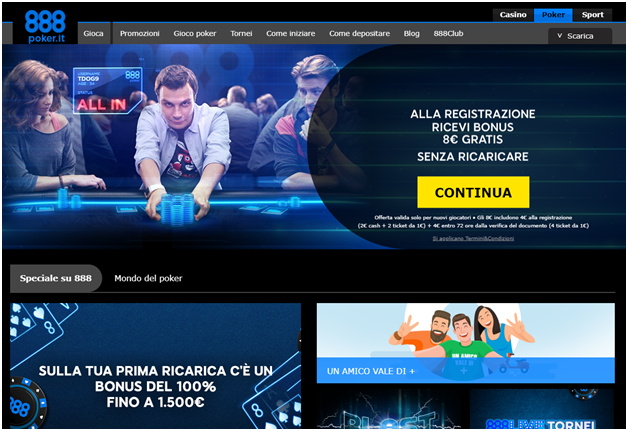 bonus senza deposito poker dal valore di 8€