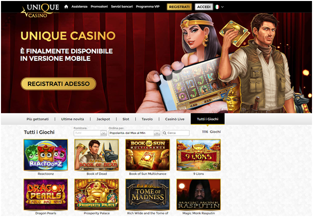 unique casino versione mobile